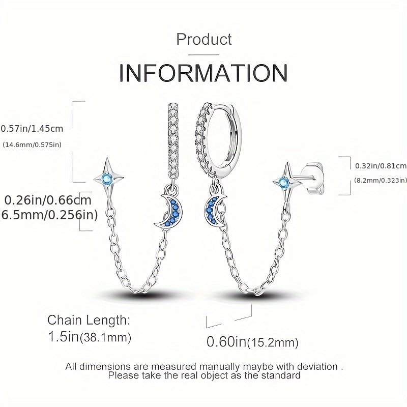 925 Silver Star Moon Double Layer Earrings 4g